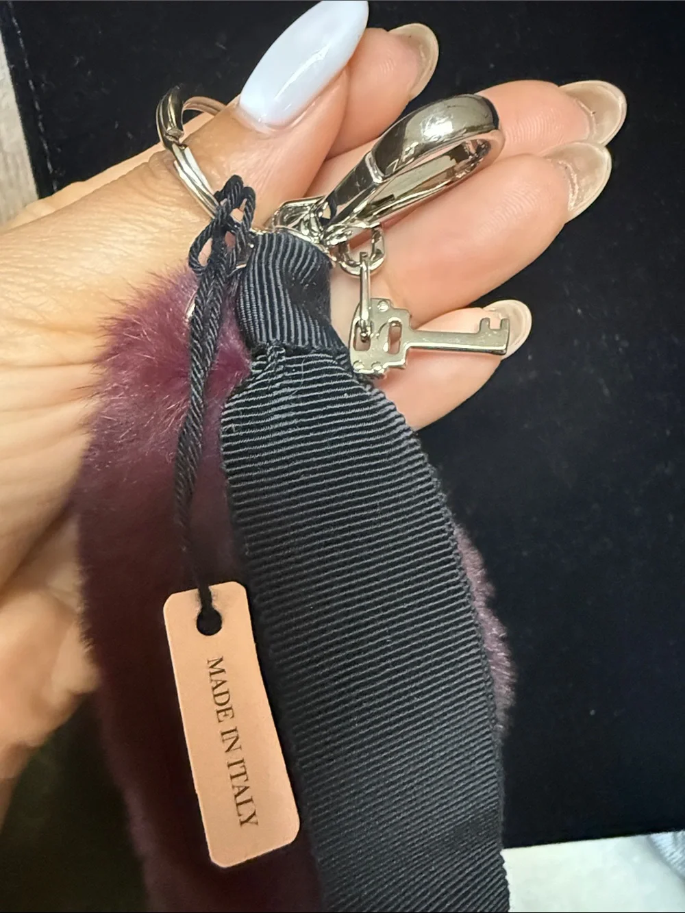 Miu Miu Faux Fur Keychain Charm in Burgundy